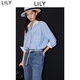 LILY2025春設計感撞色竹節條紋純棉寬松休閑百搭通勤藍色襯衫女 401藍色 M