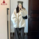 夏雨瑤綁帶短款棉服女2026新款冬季韓版棉衣襖休閑寬松外套厚保暖女裝 象牙白 M