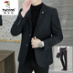 啄木鳥(niǎo)男士西裝外套春秋季韓版潮流商務(wù)休閑大碼毛呢西服高端上衣 6001-1號色【加棉】+褲子 加厚 2XL