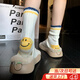 JIOESC笑臉全棉襪子女秋冬季日系潮襪創(chuàng  )意設計小眾撞色針織中長(cháng)筒堆堆襪 橫條白色笑臉 1雙