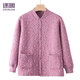 逐暖中老年人夾棉襖開(kāi)衫上衣女士純棉三層保暖內衣加厚加棉居家服秋冬 香芋紫（印花夾棉上衣） XL （建議95-120斤）