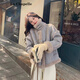 拉夏貝爾淺藍色仿皮毛一體外套女短款2024冬裝新款厚實(shí)小個(gè)子仿羊羔毛棉衣 霧霾藍 M 120斤內