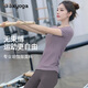 雙秀絕美瑜伽服女2025新款高級感顯瘦專(zhuān)業(yè)普拉提訓練運動(dòng)短袖健身上衣 月巖紫上衣＋鴿子灰褲子套裝 XL （120-135）