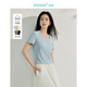 茵曼百搭休閑正肩女裝純色短袖t恤春夏季顯瘦短款上衣 蝶翅藍-U領(lǐng) L