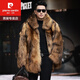 皮爾卡丹（pierre cardin）海寧皮草男士中長(cháng)款狐貍毛皮毛一體貂皮大衣加絨加厚貂絨棉衣外套 貉子色連帽男士外套 XL 120-140斤