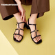 TOOMANYSHOES 干練女主 夏季新款一字扣帶方頭粗跟羅馬涼鞋女鞋七夕情人節禮物 黑色 40