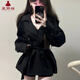夏雨瑤風(fēng)衣短款黑色2025新款女小個(gè)子春秋收腰顯瘦設(shè)計(jì)感小香風(fēng)上衣外套 黑色風(fēng)衣 M 95-110斤