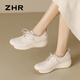 ZHR頭層牛皮單鞋女厚底樂福鞋女百搭媽媽鞋女鞋 S127 米色-系帶 37
