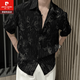 皮爾卡丹（pierre cardin）潮牌短袖襯衫男士2025夏季新款時(shí)尚港風(fēng)輕薄透氣印花痞帥寬松襯衣 黑色 XL