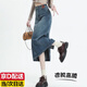 哈魯?shù)蠌?fù)古牛仔裙半身裙女春秋高腰遮胯a字顯瘦中長(zhǎng)款開(kāi)叉包臀裙春季款 藍(lán)色 M 【建議100-120斤】