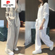 皮爾卡丹（pierre cardin）棉麻套裝女2025夏季韓版時(shí)尚小眾休閑運動(dòng)棉麻襯衫闊腿褲兩件套裝 關(guān)注店鋪【優(yōu)先發(fā)貨】灰色套裝 XL 建議115-130斤