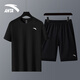 安踏跑步運動(dòng)套裝男夏季休閑運動(dòng)服冰絲透氣速干衣短袖t恤短褲兩件套 基礎黑【速干經(jīng)典LOGO套裝】 2XL /185