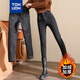 唐獅【TJ】加絨加厚打底牛仔褲女新款保暖抗寒高腰修身顯瘦鉛筆小腳褲 黑色/加絨 30