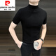 皮爾卡丹（pierre cardin）半高領(lǐng)t恤短袖男春秋款2024新款修身內(nèi)搭中領(lǐng)小衫半袖針織打底衫 黑色 XL 【建議140斤以?xún)?nèi)】