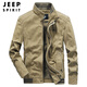 JEEP SPIRIT高檔夾克男士2025春秋季美式工裝休閑上衣男純棉寬松商務(wù)外套男 卡其色 XL