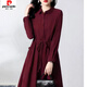 皮爾卡丹（pierre cardin）秋季新款長(zhǎng)袖連衣裙女收腰顯瘦氣質(zhì)高端洋氣媽媽裝中長(zhǎng)款裙子 棗紅色【精選款】 XL 加大碼 【120-130斤】