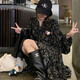 伊離姿2025春秋新款茶歇法式黑色長(cháng)袖碎花連衣裙子女小個(gè)子茶歇裙 黑色 M 100-110斤