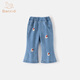 班喜迪女童牛仔褲春裝2026新款洋氣寶寶時(shí)髦喇叭褲春秋裝休閑褲兒童褲子 藍色 120