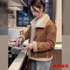 事思歐貨新韓版皮毛一體外套女寬松加絨仿羊羔毛秋冬保暖長(cháng)袖外套上衣 圖片色 2XL 建議128-140