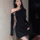 凡伊笑黑色長(cháng)袖連衣裙女秋冬高級打底裙子內搭包臀裙性感緊身純欲小個(gè)子 復古豹紋包臀裙 M 【 建議90-105斤】