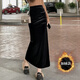 BJORN MOAN開(kāi)叉金絲絨半身裙女秋冬加絨加厚黑色包臀裙松緊腰女款顯瘦中長(cháng)裙 黑色 加絨 XL 105-115斤
