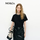 MO&Co.短袖T恤春棉質(zhì)手工釘鉆露背捏褶圓領(lǐng)白色MBE1TEET04 黑色 S 160
