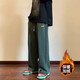 康坦汀 褲子男春秋季ins高街潮牌休閑褲寬松學(xué)生運(yùn)動(dòng)長(zhǎng)褲直筒前衛(wèi)闊腿褲 綠色加絨 XL