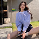 UKMR設(shè)計感小眾藍(lán)色條紋長袖襯衫上衣女裝2025新款別致小衫襯衣春款 藍(lán)色【襯衫外套/襯衫女/襯衫女上 M 98-110斤