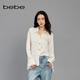 bebe2025春季新款女士氣質(zhì)長袖寬松雪紡壓褶襯衫上衣160101 本白 XS