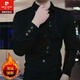 皮爾卡丹（pierre cardin）秋冬季新款高端商務(wù)休閑長(cháng)袖襯衫男士時(shí)尚潮流帥氣修身衣服男裝潮 黑色(加絨) 加厚 2XL 建議140-160斤