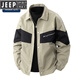 JEEP SPIRIT撞色男士外套春秋季2025新款翻領(lǐng)上衣服寬松加肥加大胖子男裝夾克 2326卡其色 XL 【120-140斤】