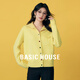 Basic House/百家好紅色翻領(lǐng)短款毛衣冬季洋氣彩色愛(ài)心扣開(kāi)衫外套 黃色 均碼