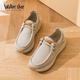 Walker Shop奧卡索休閑鞋女四季蝸牛鞋牛皮軟底增高厚底戶(hù)外休閑運動(dòng)健步鞋女 V151021灰色 36