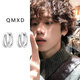 QMXD耳環(huán)男士小眾獨特設(shè)計感個性雙環(huán)耳扣簡約潮流耳釘男鑲鉆耳飾耳圈 單只