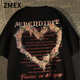 ZMEX玫瑰短袖t恤男夏美式復古高街春秋寬松歐美潮牌情侶ins潮流上衣服 黑色.3[優(yōu)質(zhì)版] 2XL 136-160斤