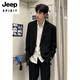 JEEP SPIRIT黑色墊肩休閑西服外套春秋款男痞帥韓版感DK制服小西裝男套裝 黑色西裝 2XL