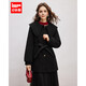 IEF/愛(ài)依服2024冬季新款淑女氣質(zhì)大翻領(lǐng)設計毛呢中長(cháng)外套 黑 S