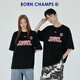 BORNCHAMPS/天生冠軍  美式圓領(lǐng)寬松T恤男夏季休閑上衣短袖女logo印花情侶裝 黑色 L