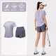 范斯蒂克（vansydical）專(zhuān)業(yè)跑步運動(dòng)套裝女春夏季新款網(wǎng)紅瑜伽服健身訓練服短袖短褲 藕紫+鈦灰兩件套 M (建議95-105斤)
