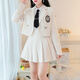 伊琦蕾英倫學(xué)院風(fēng)套裝女2025秋裝新款JK制服西裝短外套百褶裙減齡兩件套 白色三件套【外套+百褶裙+襯衫】 M