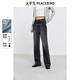 太平鳥(niǎo)女裝牛仔褲高腰直筒春季窄版小直筒煙管褲法棍 牛仔中黑 M