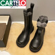 卡帝樂鱷魚（CARTELO）馬丁靴2025冬季新款皮毛一體雪地靴女煙筒靴加絨加厚中筒保暖靴子 黑色真皮【中筒加厚絨】保暖顯瘦 37