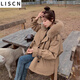 LISCN加絨派克服女2024冬季加絨加厚冬大毛領工裝小個子棉衣冬天外套女 卡其色(加絨加厚) S 建議90-105斤
