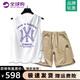 AJND美式潮牌男裝無(wú)袖背心套裝男女款夏季潮流寬松透氣大碼百搭兩件套 白色背心+卡其短褲（NE109） L （推薦體重130-150斤）