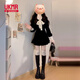 UKMR千金赫本小香風(fēng)黑色絲絨連衣裙套裝女春夏2025年新款感收腰短裙 【黑色套裝】 S 40/45kg