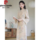 皮爾卡丹（pierre cardin）國風(fēng)絲絨改良旗袍裙冬裙女2025年新款長(cháng)袖復古春秋連衣裙氣質(zhì)加厚 杏色 加絨 L