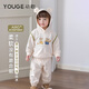 幼歌（YOUGE）【有機(jī)云朵衛(wèi)T】嬰幼兒童趣動物印花連帽衛(wèi)衣褲休閑卡通套裝 炒米 90 cm