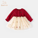 班喜迪女童連衣裙春裝新款寶寶公主裙周歲禮服春秋蓬蓬裙兒童裙子拜年服 紅色 110