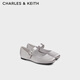 CHARLES&KEITH法式平底緞面鉆扣瑪麗珍鞋生日禮物女CK1-70900545 Light Grey淺灰色 37 (235mm)