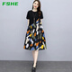FSHE棉麻連衣裙女2025年新款夏季女裝韓版寬松顯瘦文藝范印花 黑色 L 【建議90-105斤】